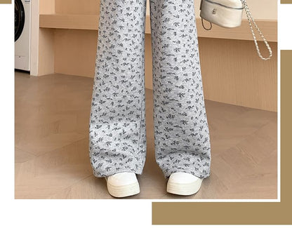 Drawstring Waist Floral Wide Leg Sweatpants