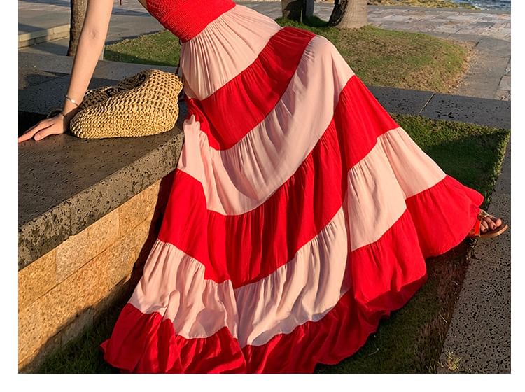 Halter Striped Maxi Sundress