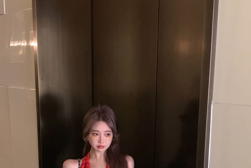 Dotted Halter V-Neck Dress Smock