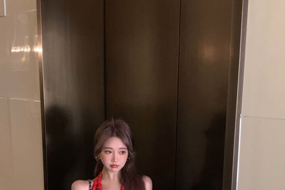 Dotted Halter V-Neck Dress Smock