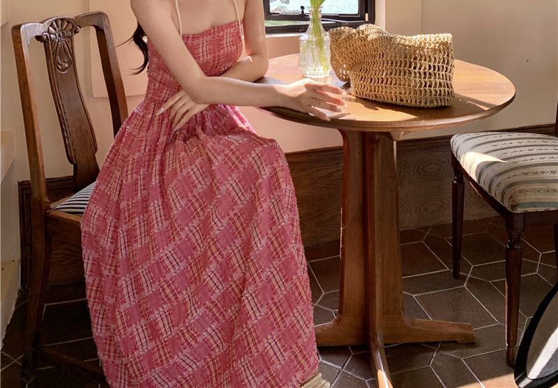 Strapless Dress Plaid Maxi A-Line