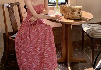 Strapless Dress Plaid Maxi A-Line