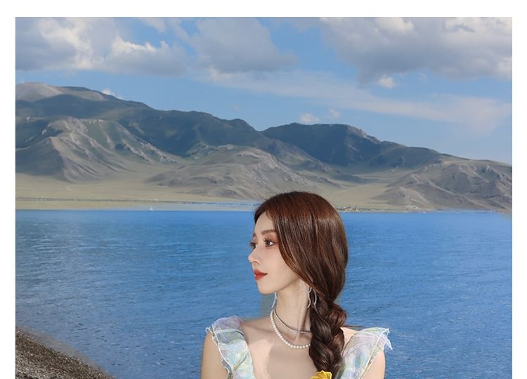 Cutout Sleeveless Floral Maxi Ruffle V-Neck Sundress