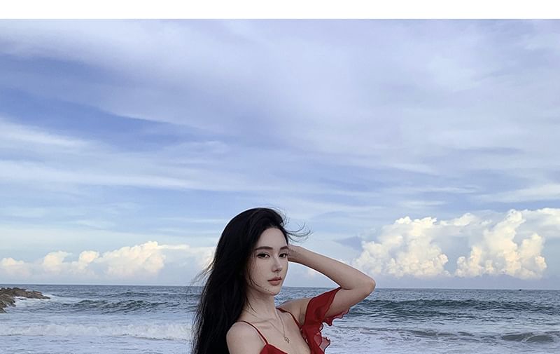 Cold-Shoulder Ruffle Maxi Asymmetrical Sundress Plain