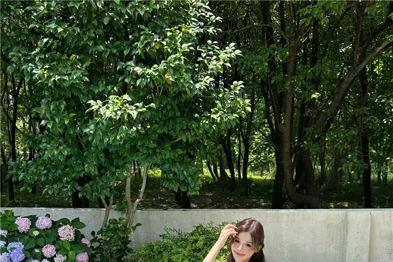 Slit Spaghetti Dress A-Line Plain Strap Cutout Maxi Ruffle