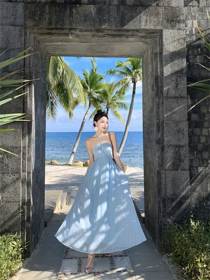 A-Line Dress Maxi Back Plain Tie Halter