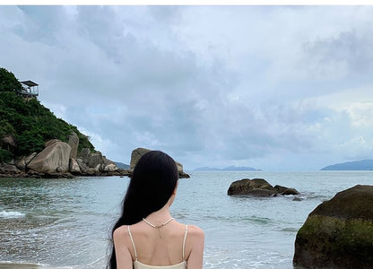 Plain Strap Spaghetti V-Neck Ruched Lace A-Line Panel Maxi Slit