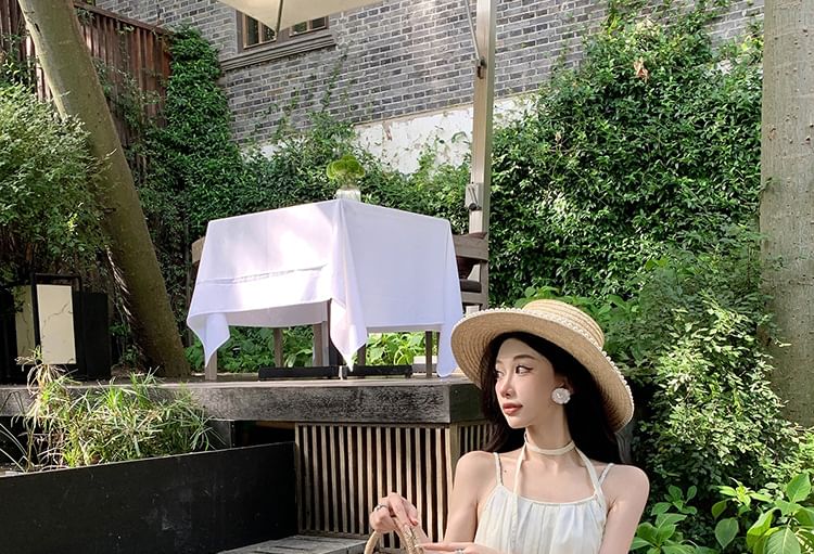 Spaghetti Maxi Plain Strap Dress A-Line