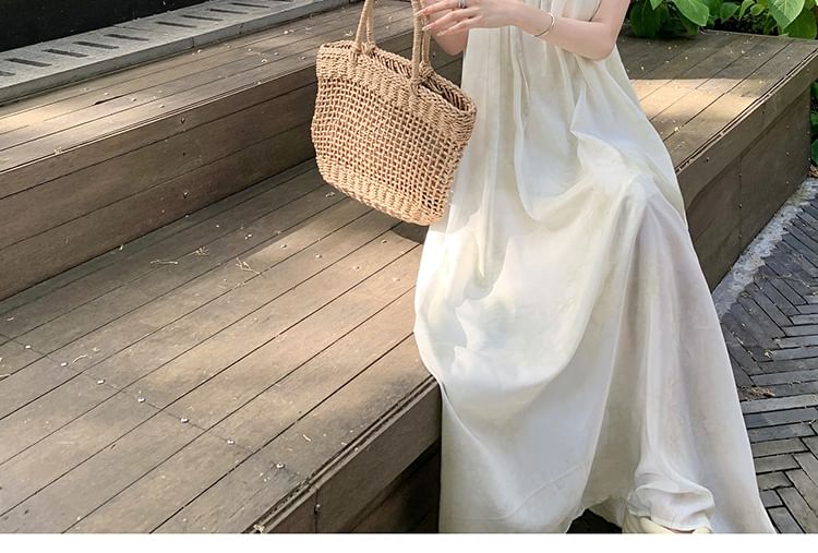 Spaghetti Maxi Plain Strap Dress A-Line