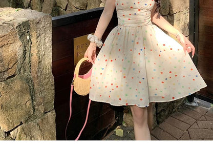 Dotted Mini A-Line Dress V-Neck Halter