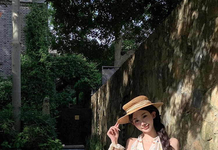 Dotted Mini A-Line Dress V-Neck Halter