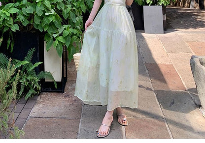 A-Line Strap Dress Lace Print Patterned Maxi Up Spaghetti