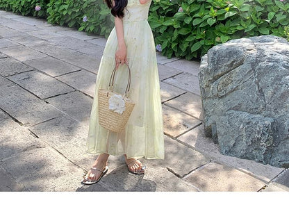 A-Line Strap Dress Lace Print Patterned Maxi Up Spaghetti