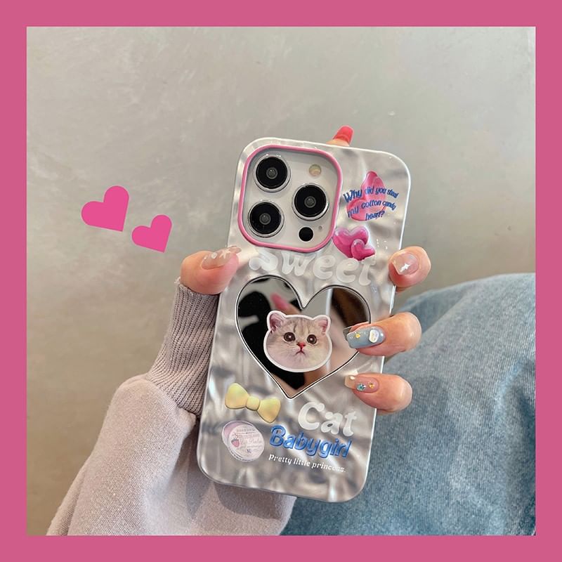 Heart Mirrored Cat Case Phone