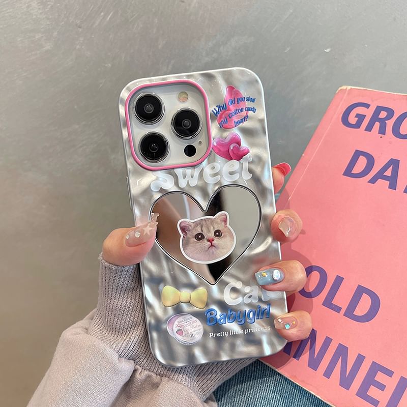 Heart Mirrored Cat Case Phone