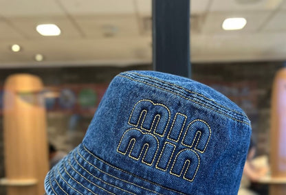 Lettering Bucket Denim Washed Hat Embroidered
