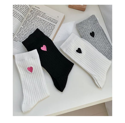 Heart Embroidered Cotton Socks Set