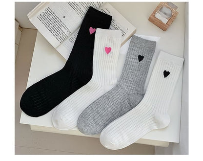 Heart Embroidered Cotton Socks Set