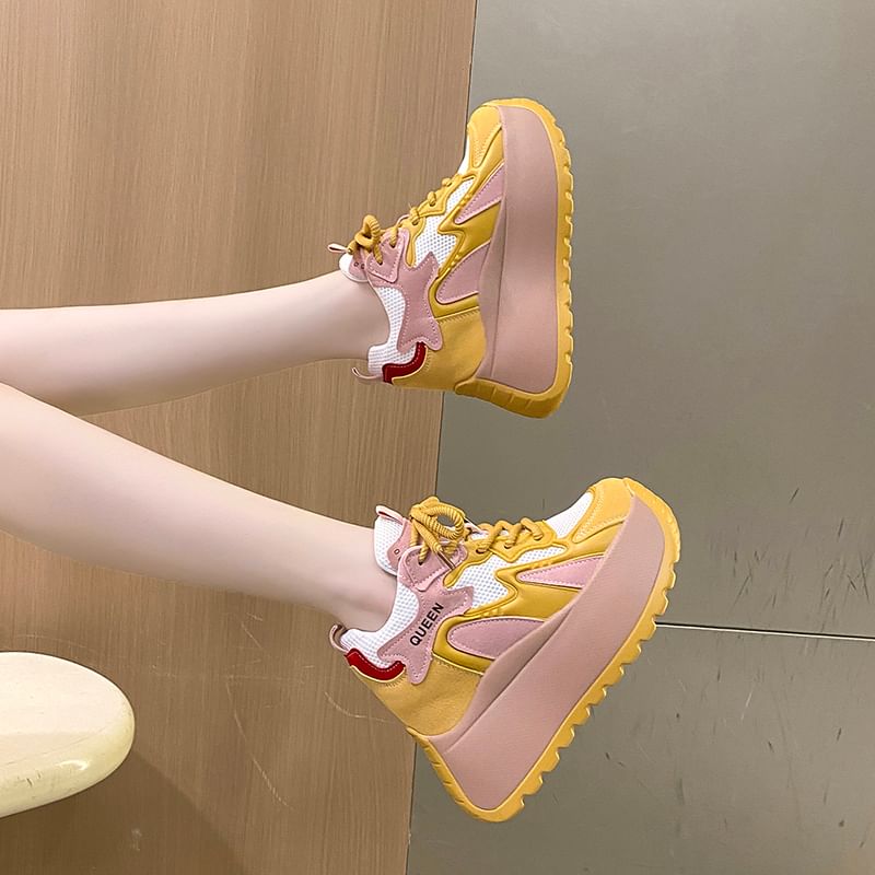 Lace-Up Mesh Sneakers Platform Panel