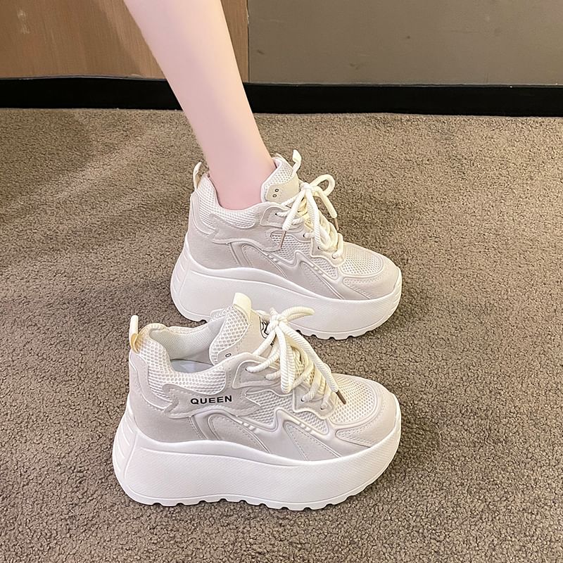 Lace-Up Mesh Sneakers Platform Panel