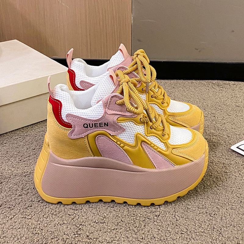 Lace-Up Mesh Sneakers Platform Panel