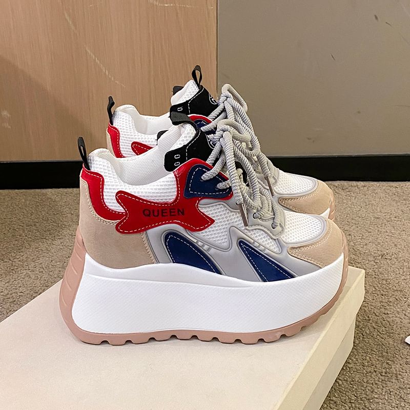 Lace-Up Mesh Sneakers Platform Panel