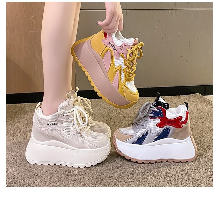 Lace-Up Mesh Sneakers Platform Panel