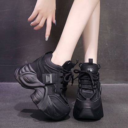 Panel Platform Mesh Lace-Up Sneakers