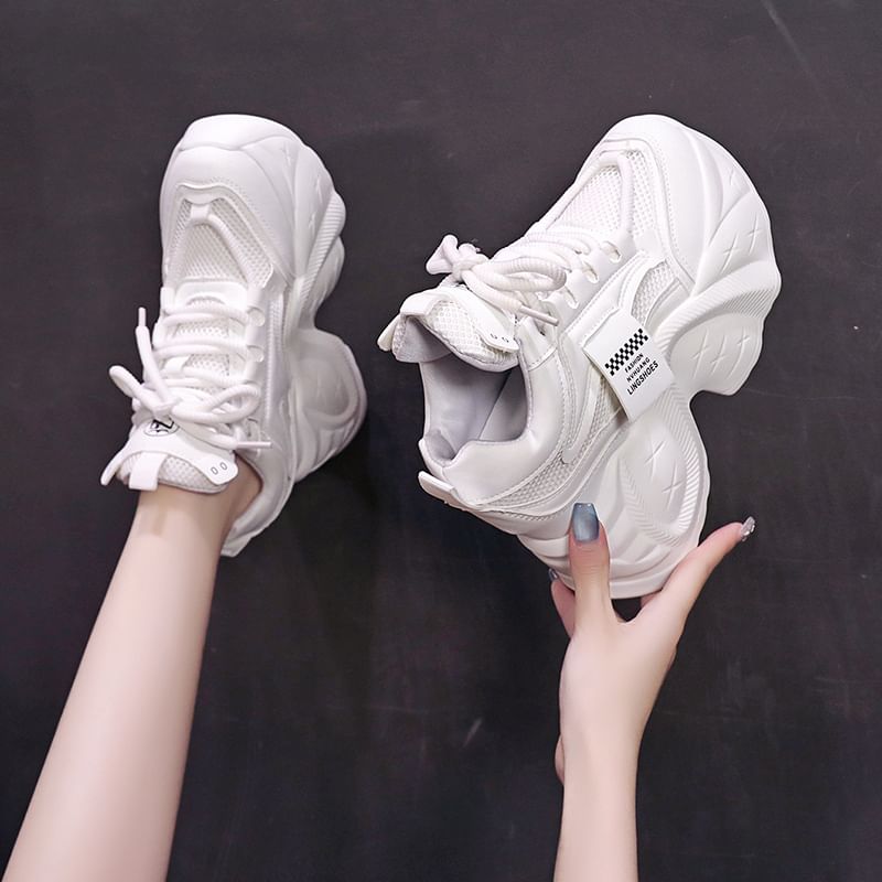 Panel Platform Mesh Lace-Up Sneakers