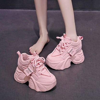 Panel Platform Mesh Lace-Up Sneakers