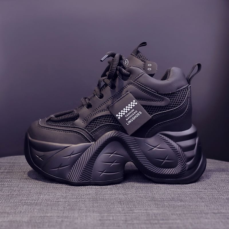 Panel Platform Mesh Lace-Up Sneakers