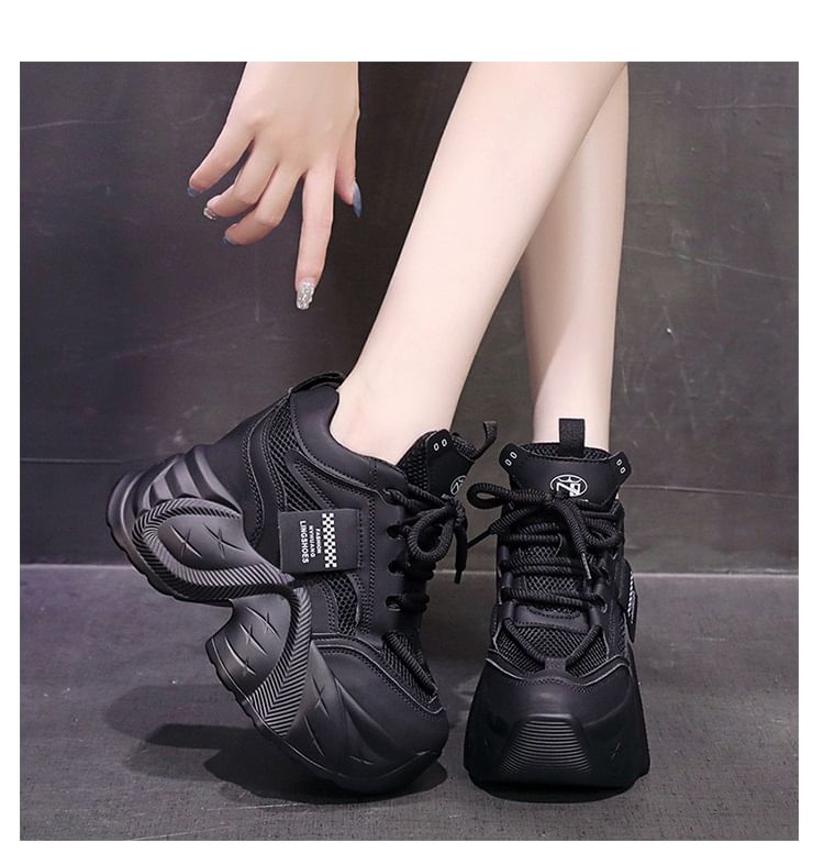 Panel Platform Mesh Lace-Up Sneakers
