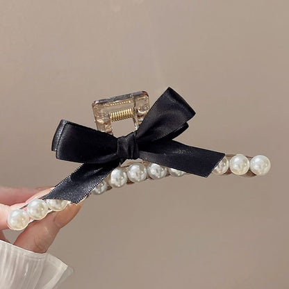 Faux Pearl Bow Accent Hair Claw