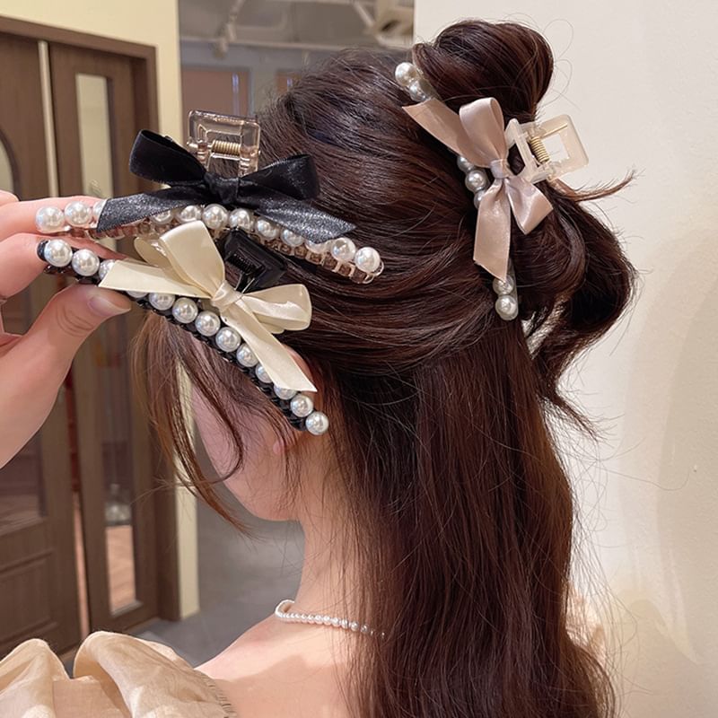 Faux Pearl Bow Accent Hair Claw