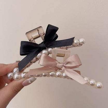 Faux Pearl Bow Accent Hair Claw