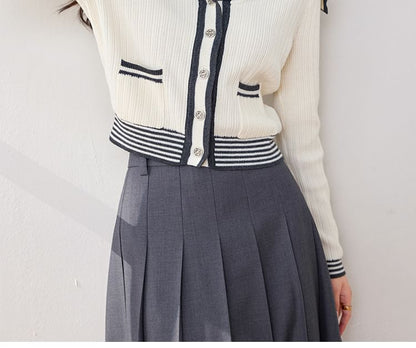 Sailor Collar Striped Cardigan