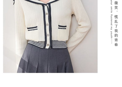 Sailor Collar Striped Cardigan