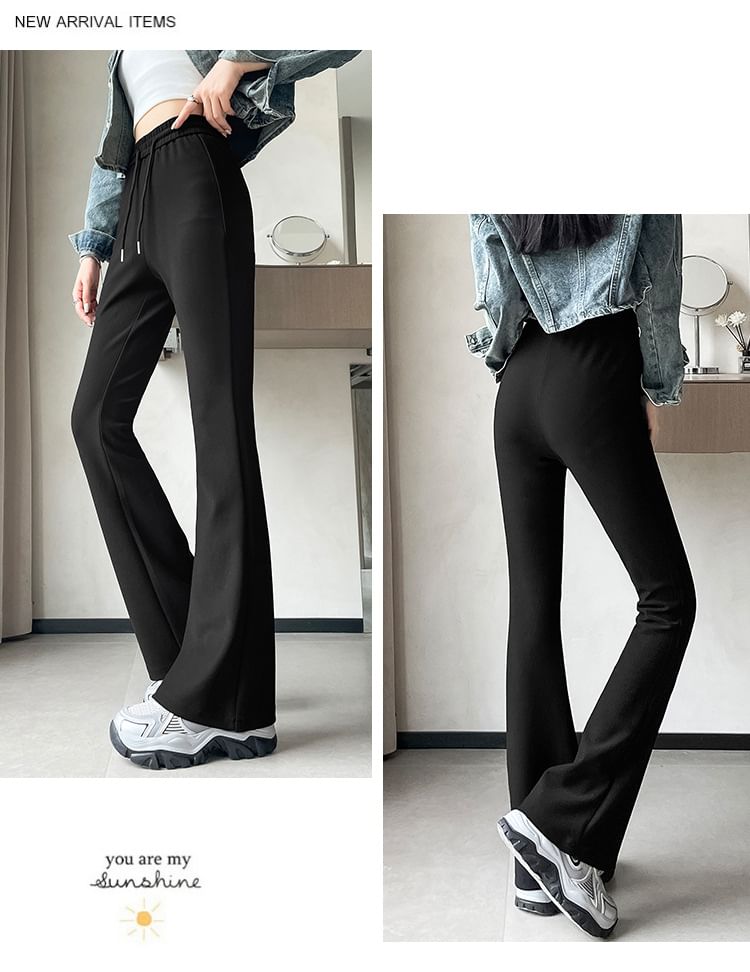 Drawstring Waist Plain Flared Pants (Various Designs)