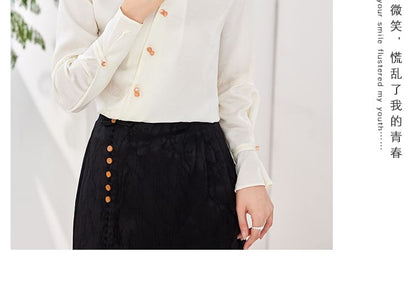 Diagonal Button Plain Cutout Blouse