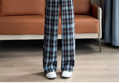 High Rise Plaid Wide Leg Pants (Various Designs)