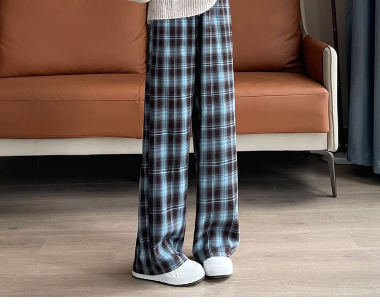 High Rise Plaid Wide Leg Pants (Various Designs)