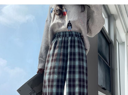 High Rise Plaid Wide Leg Pants (Various Designs)