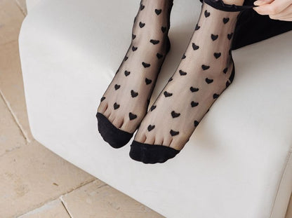 Heart Print Lettuce Edge Mesh Socks