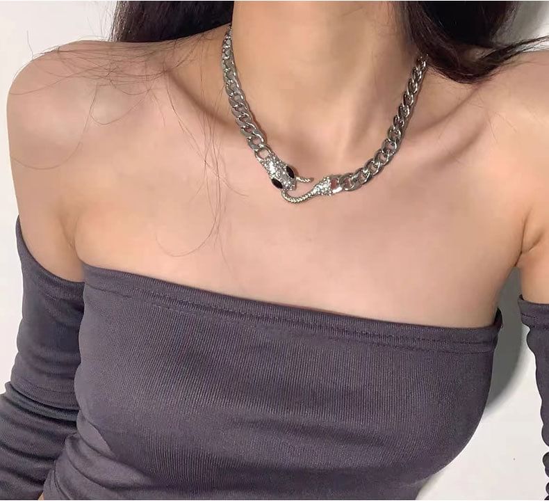 Snake Rhinestone Stainless Steel Choker