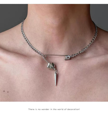 Stud Safety Pin Pendant Alloy Choker