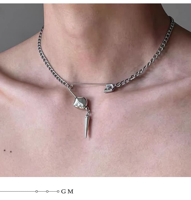 Stud Safety Pin Pendant Alloy Choker