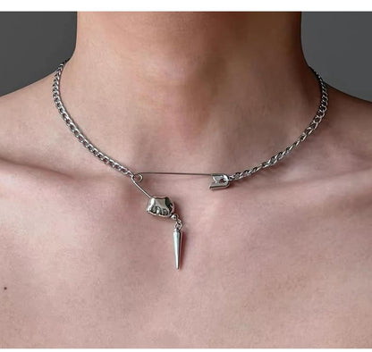 Stud Safety Pin Pendant Alloy Choker