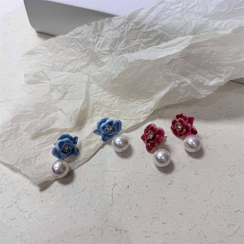 Faux Ball Drop Floral Leather Earring
