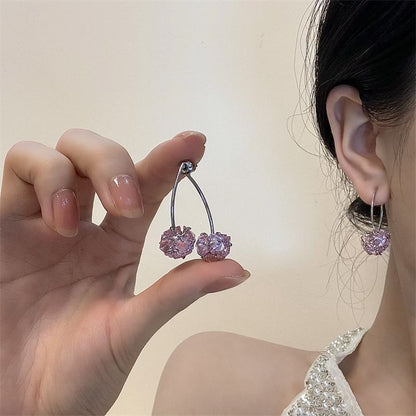 Rhinestone Earring Cherry Drop