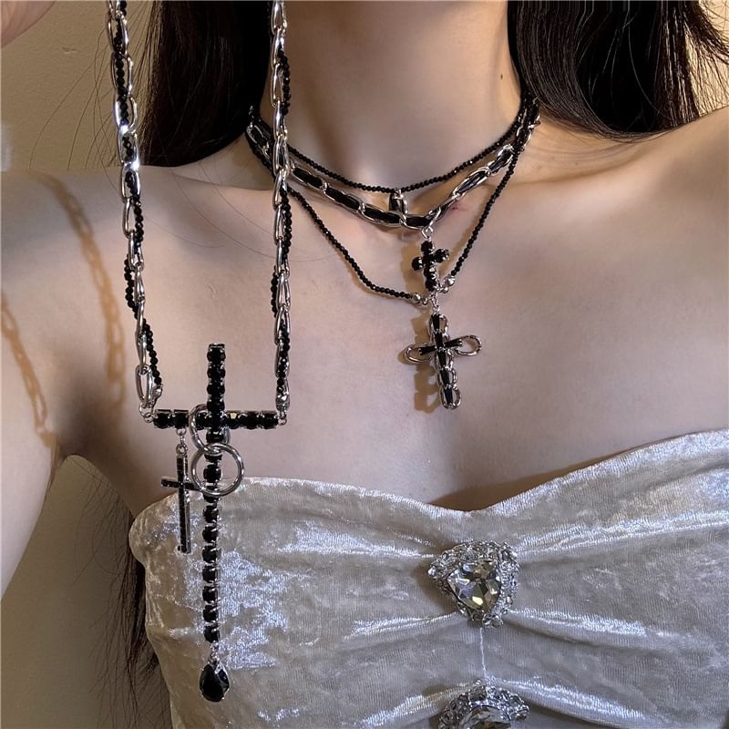 Necklace Faux Leather Cross